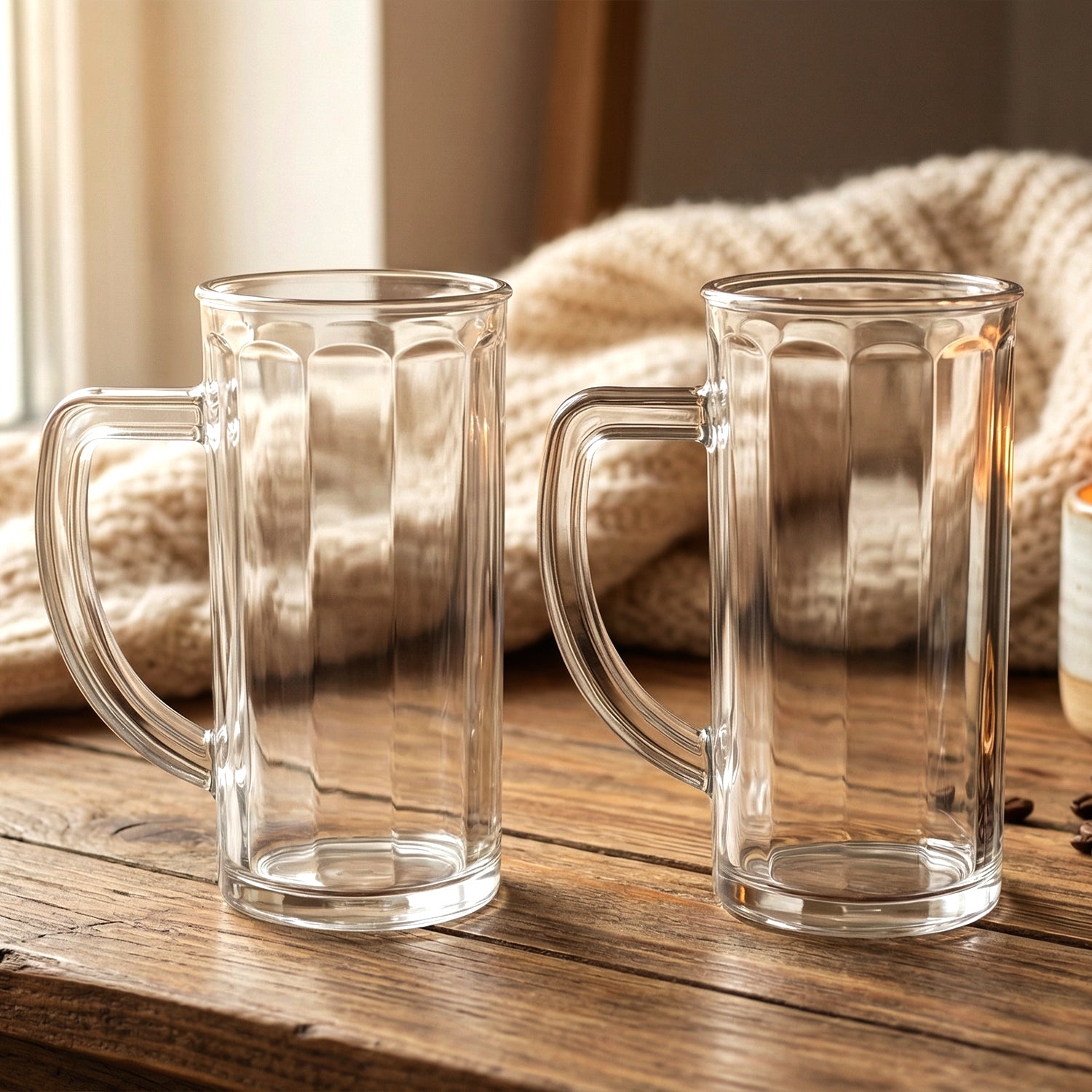 Wukusy Prexo plastic shake mug set with handles, 2 glasses, approximately 400 ml capacity, clear and durable design.