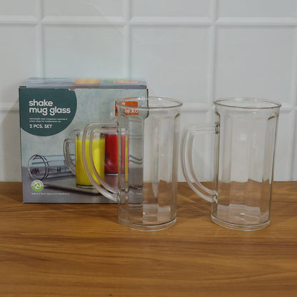 Wukusy Prexo plastic shake mug glass with handle, 2-piece set, 400 ml capacity, clear design for smoothies and beverages.