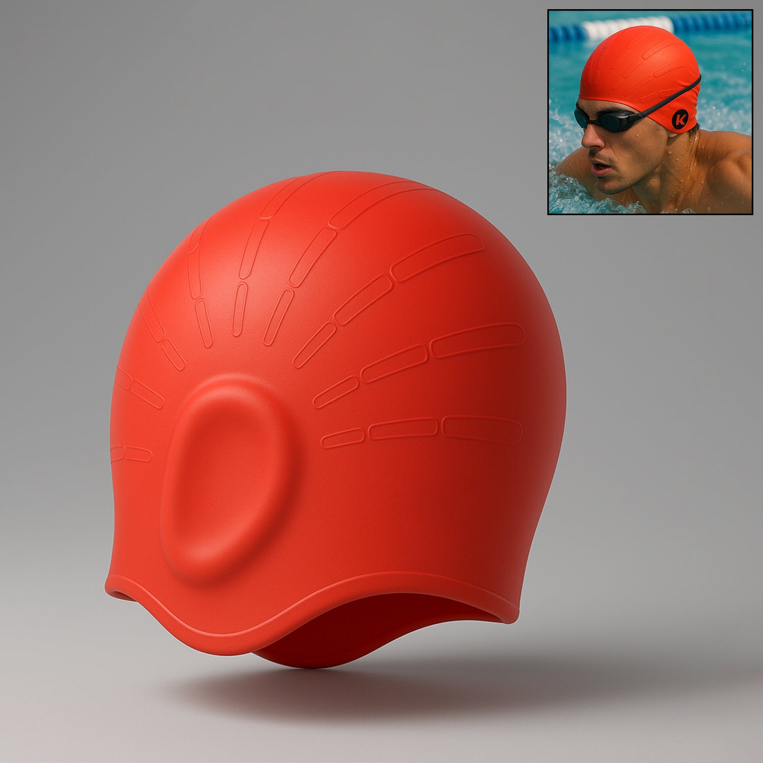 Wukusy professional silicone swimming cap in black, snug fit with smooth, waterproof design for comfortable swimming.