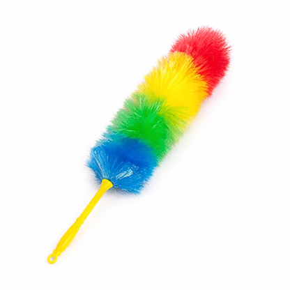 Wukusy Rainbow Microfiber Plastic Duster, 24-inch flexible lightweight dust cleaner with colorful microfiber strands.
