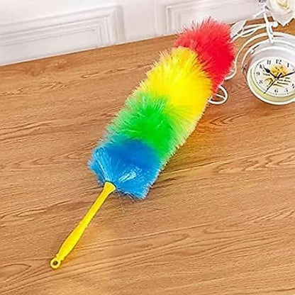 Wukusy Rainbow Microfiber Plastic Duster, 24-inch flexible and lightweight dust cleaner with colorful microfiber strands for easy cleaning.