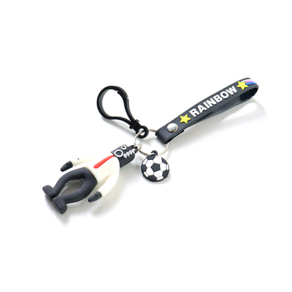 Colorful Rainbow Strap Cartoon Football Boy Keychain by Wukusy featuring a playful football-themed character on a bright strap.