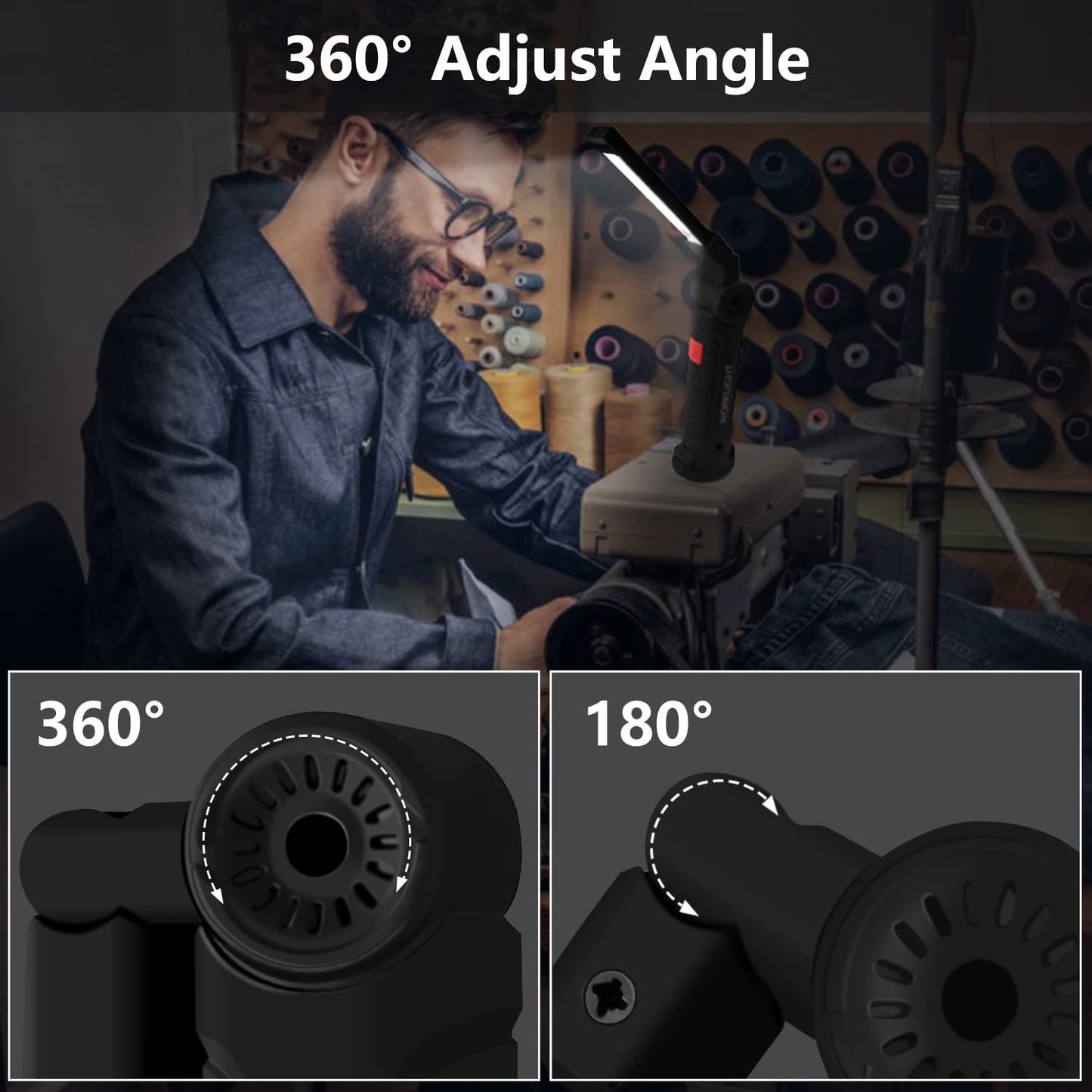 Rechargeable adjustable big LED work light by Wukusy, featuring a robust design and bright illumination for industrial or outdoor use.