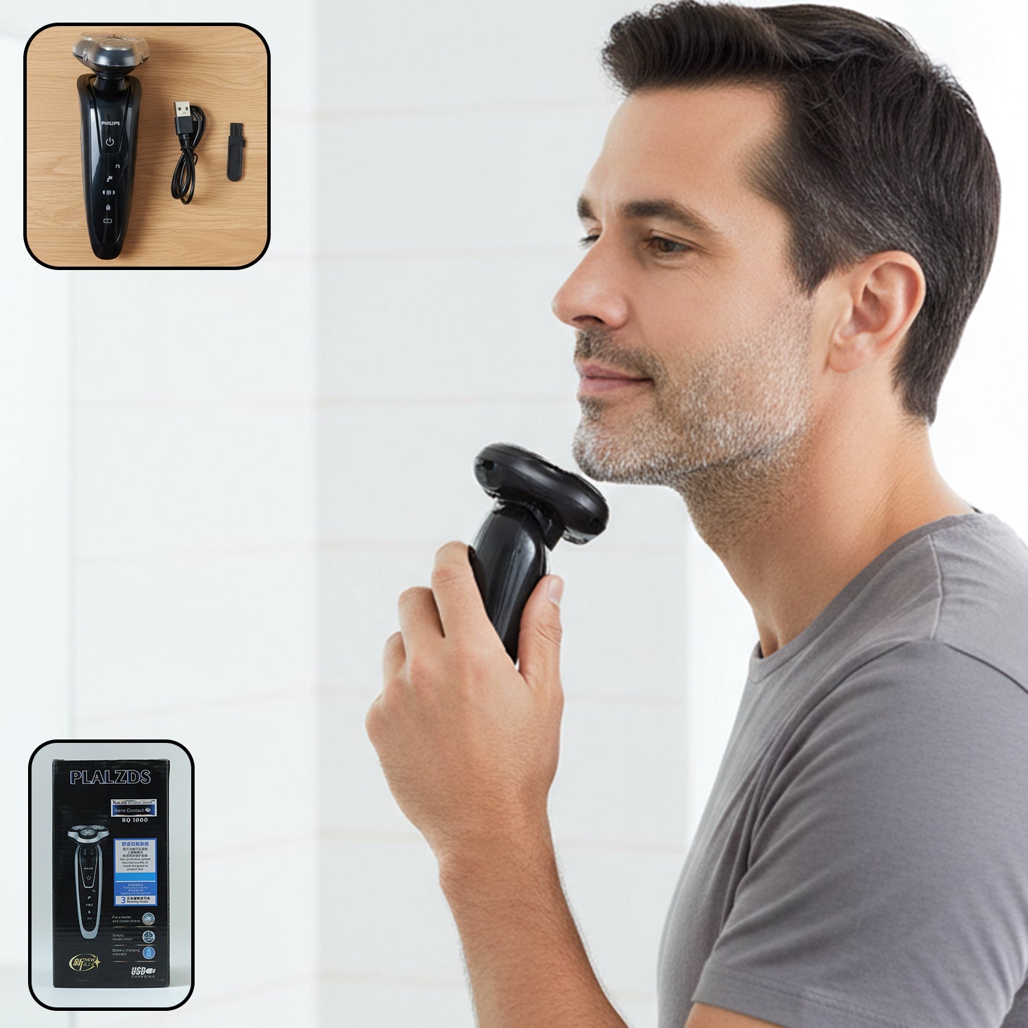 Wukusy rechargeable electric rotary shaver and trimmer set for men with multiple attachments and ergonomic design