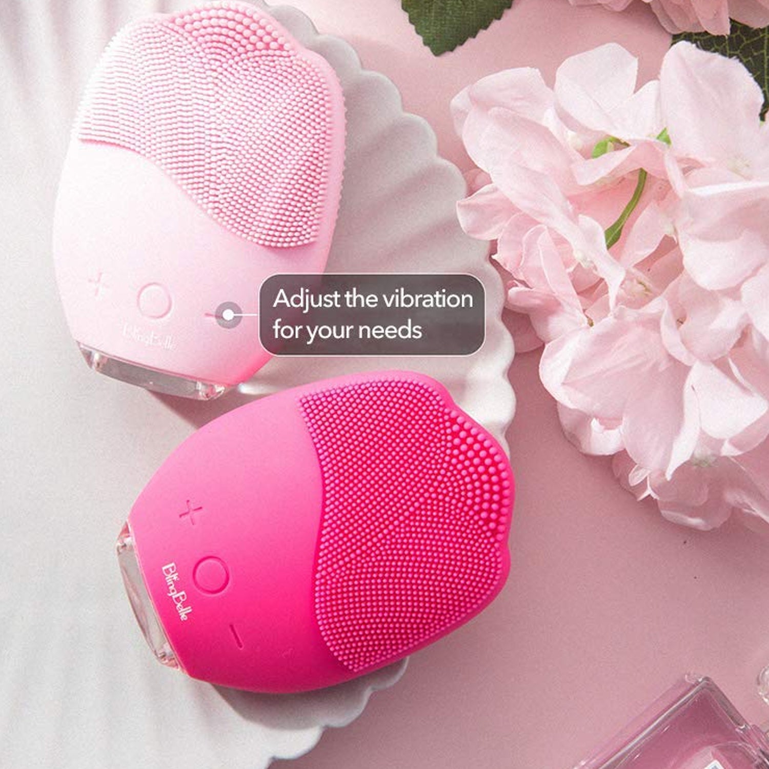 Wukusy rechargeable sonic silicone face cleansing brush showing soft silicone bristles for gentle skincare.