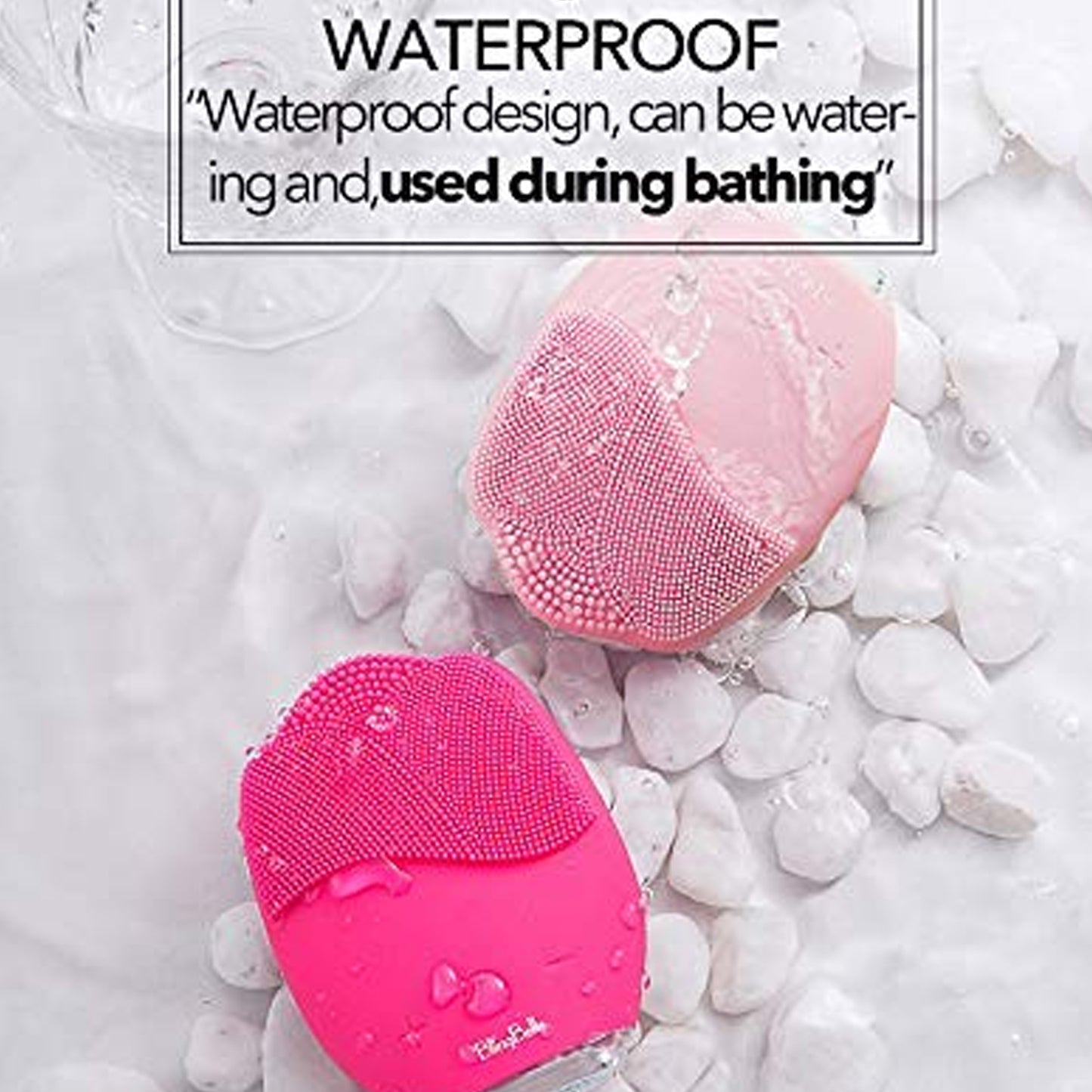Rechargeable Sonic Silicone Face Cleansing Brush by Wukusy, showing soft silicone bristles and ergonomic handle for gentle skin cleansing.