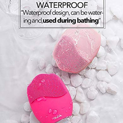 Rechargeable Sonic Silicone Face Cleansing Brush by Wukusy, showing soft silicone bristles and ergonomic handle for gentle skin cleansing.