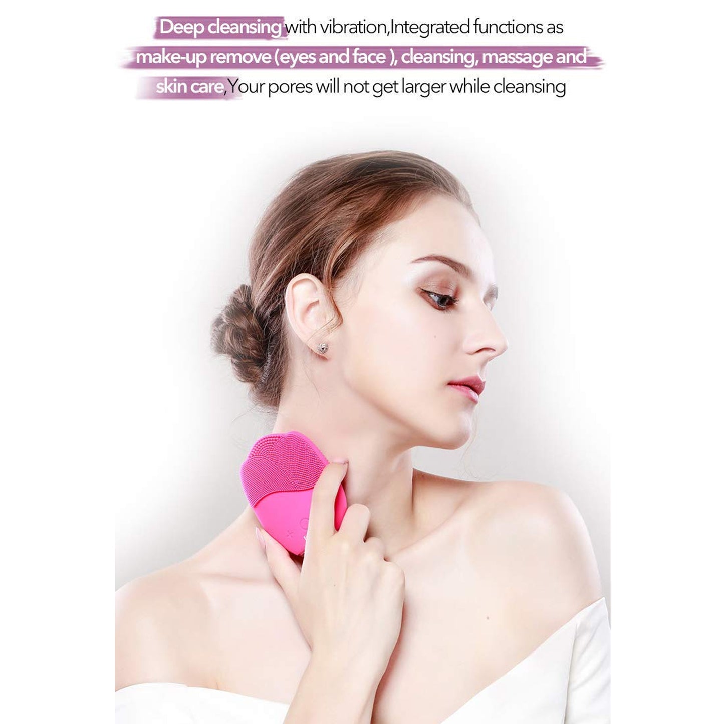 Wukusy rechargeable sonic silicone face cleansing brush with soft bristles and ergonomic handle for gentle skincare.