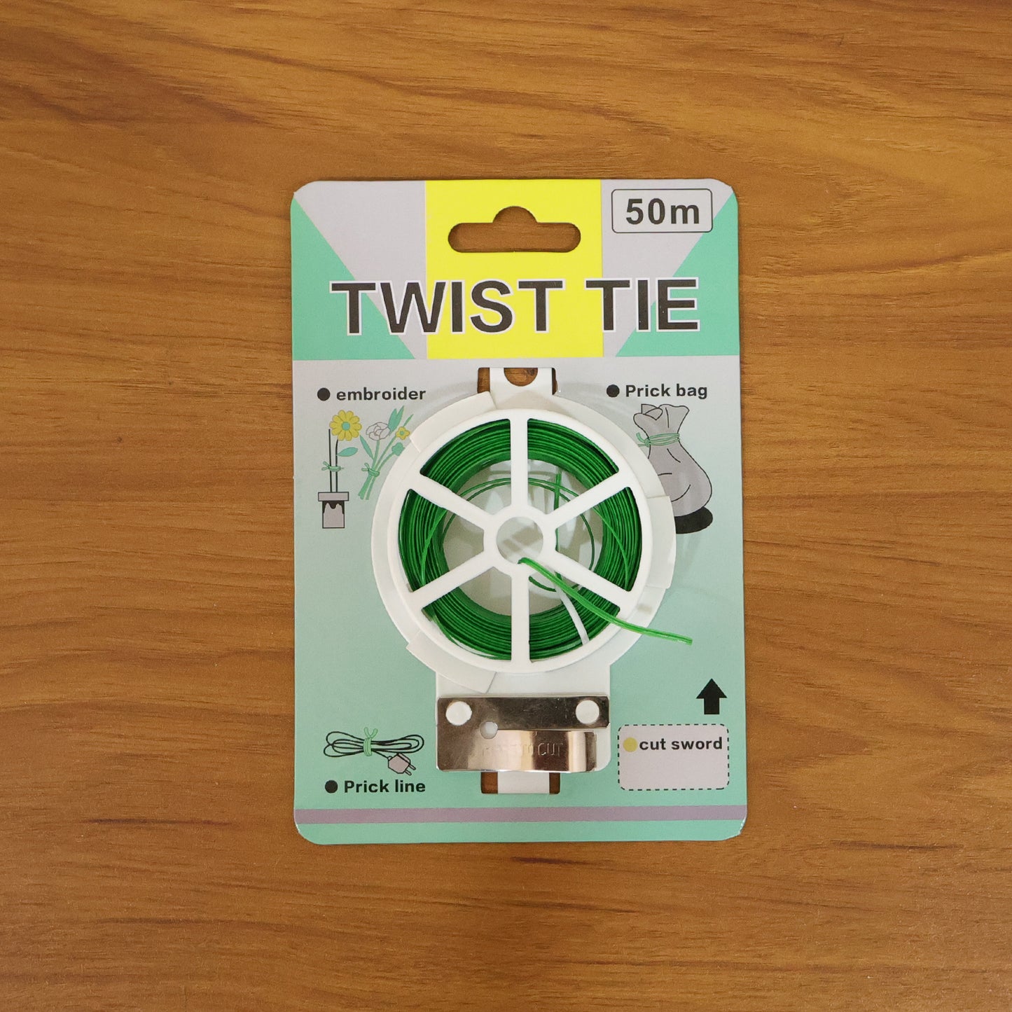 Reusable green twist tie roll by Wukusy, 50 meters long, flexible and durable for bundling and organizing cables or plants.