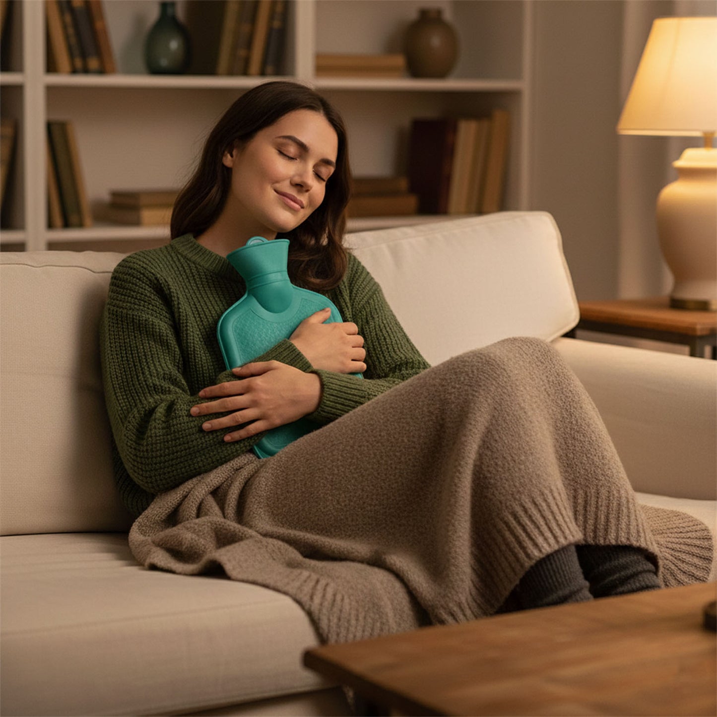 Wukusy reusable hot water bottle, 26 cm by 15.5 cm, made of flexible rubber with a screw cap for hot water storage.