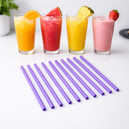 Set of 10 reusable plastic drinking straws by Wukusy, eco-friendly and durable for everyday use.