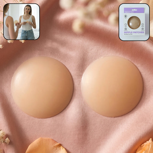 Reusable silicone nipple cover patches by Wukusy, two-piece set, showing smooth, skin-toned silicone covers for discreet coverage.