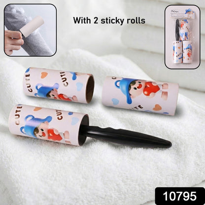 Wukusy reusable sticky lint roller with handle, set of 1, showing the roller and handle for removing lint and pet hair from clothing.
