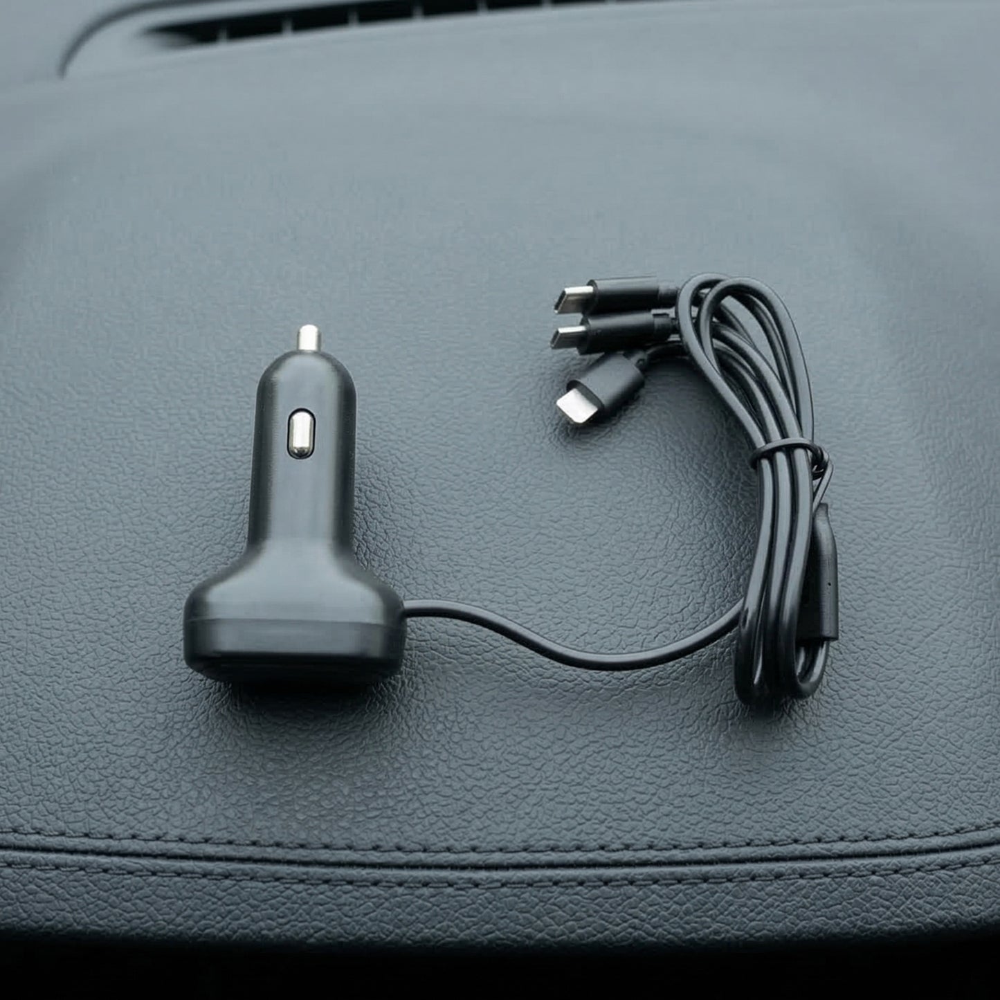 Wukusy RGB breathing light multi-port car USB charger with 62cm cable showing colorful illuminated ports for device charging