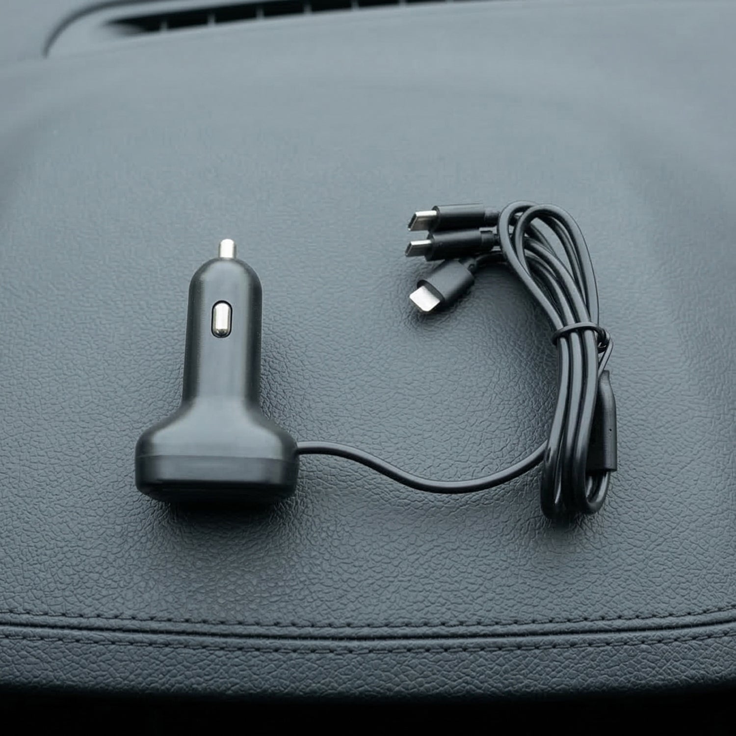 Wukusy RGB breathing light multi-port car USB charger with 62cm cable showing colorful illuminated ports for device charging