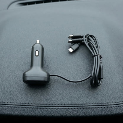 Wukusy RGB breathing light multi-port car USB charger with 62cm cable showing colorful illuminated ports for device charging