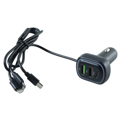 Wukusy RGB breathing light multi-port car USB charger set with 62 cm cable, featuring colorful LED lighting and multiple charging ports.