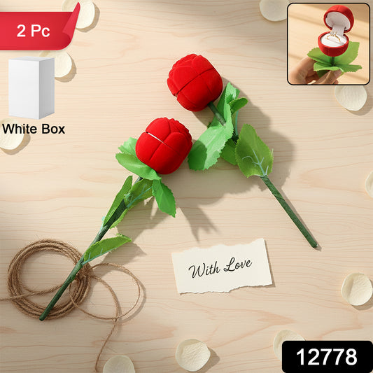 Wukusy Romantic Artificial Rose Ring Box Stick set with two flower-shaped jewelry holders for rings.