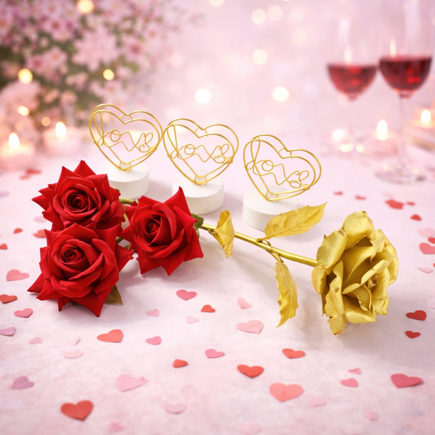 Wukusy romantic heart love table decor gift set with romantic heart-shaped ornaments and decorative accents for special occasions