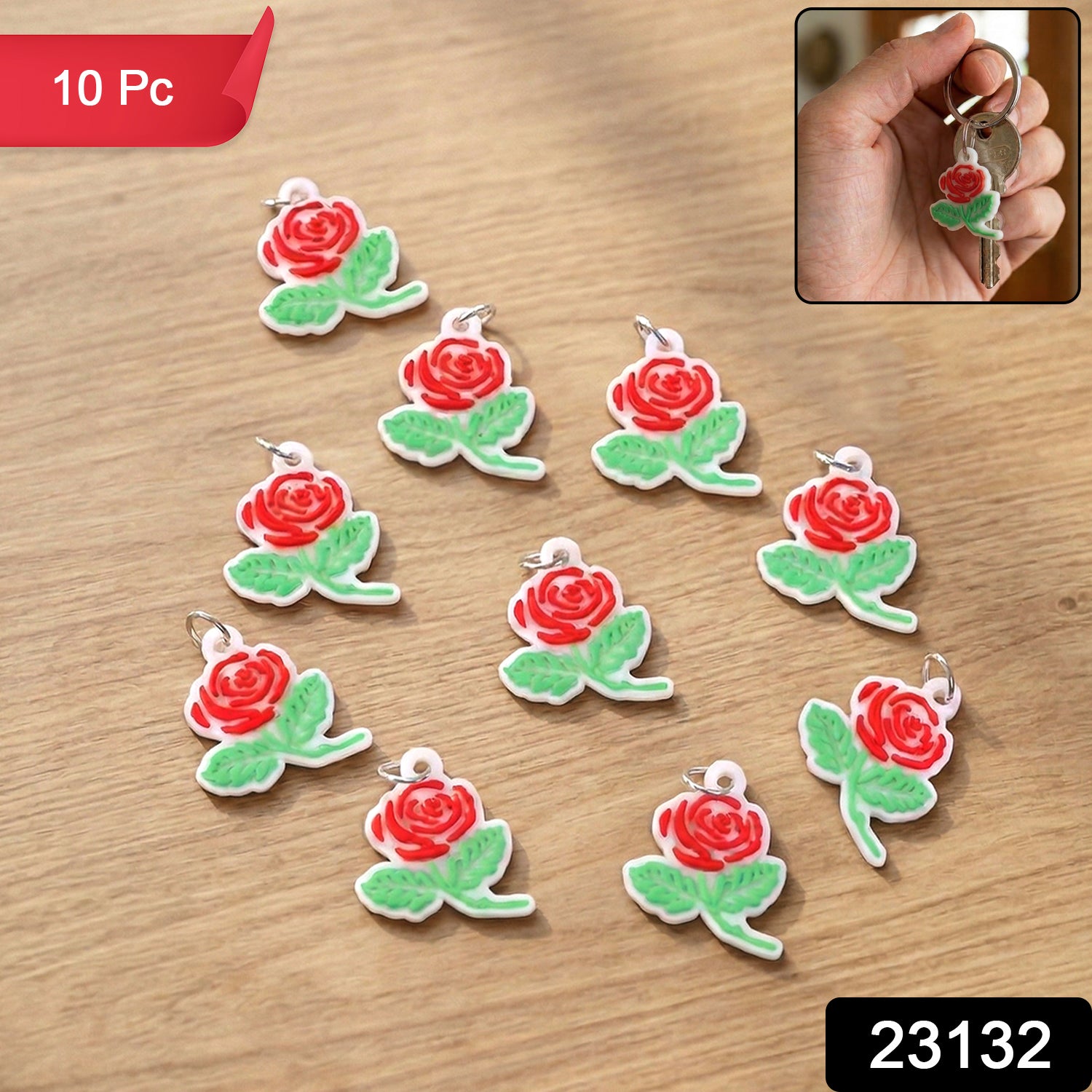 Set of 10 Wukusy rose flower design bag charm keychains featuring colorful floral accents and decorative charms.