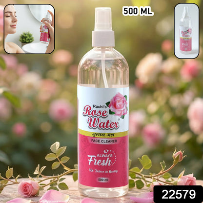 Wukusy Rose Water Face Cleanser spray bottle, 500ml, natural skincare product with a clear spray nozzle and rose water label.