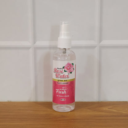 Wukusy Rose Water Face Mist Spray 100ml bottle with clear label, used for refreshing and hydrating skin.