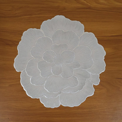 Round floral design PVC table mat by Wukusy, 36x36 cm, featuring a colorful floral pattern on durable material