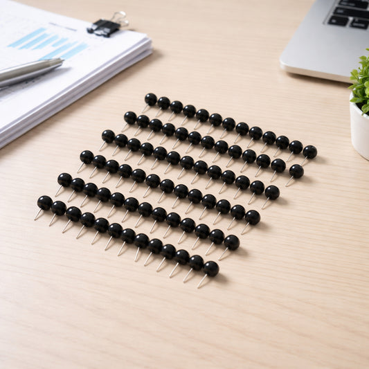 Wukusy round head push pins set with 80 durable metal thumbtacks for office and home use, featuring easy-to-press round heads.