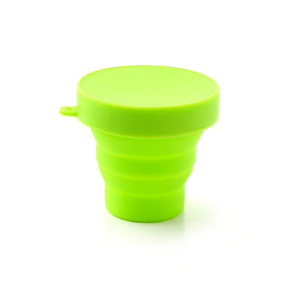 Wukusy round silicone foldable glass travel mug with lid, portable and lightweight for on-the-go drinking.