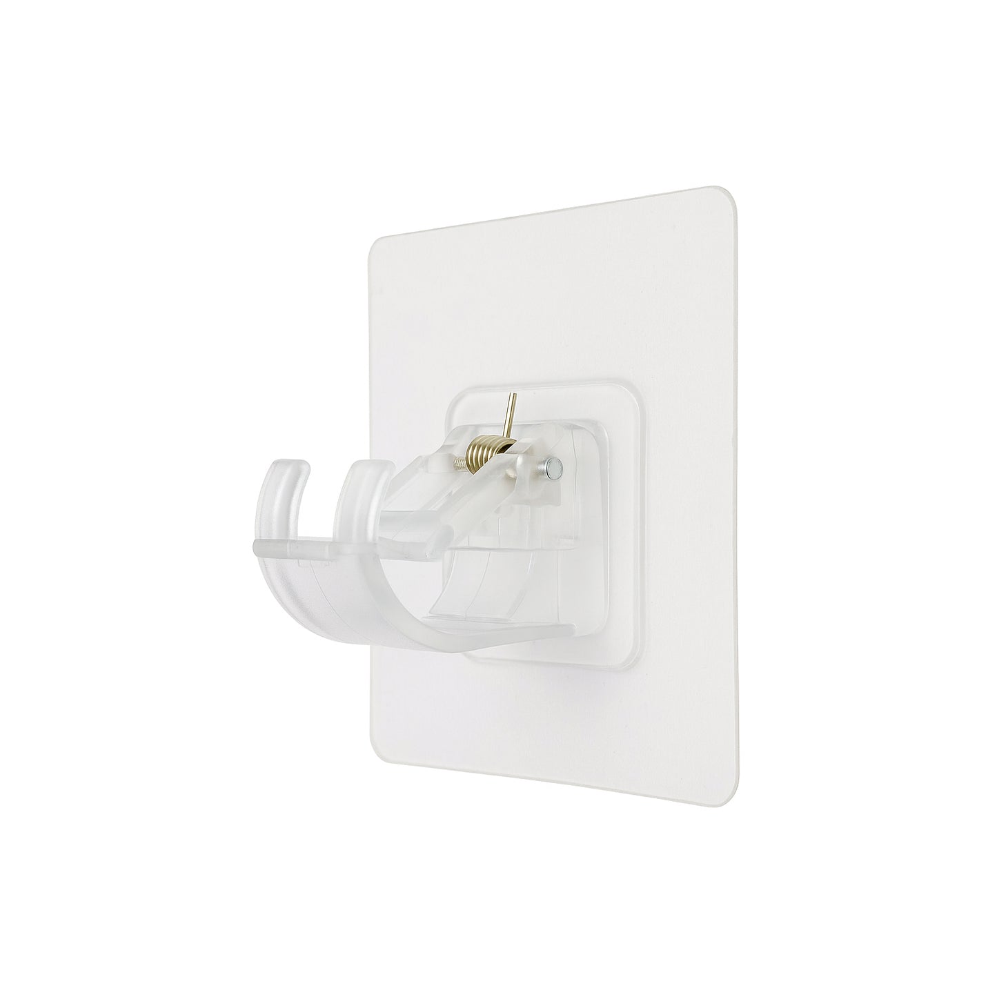 Transparent self-adhesive wall hook holder clip by Wukusy for hanging lightweight items, shown mounted on a wall.