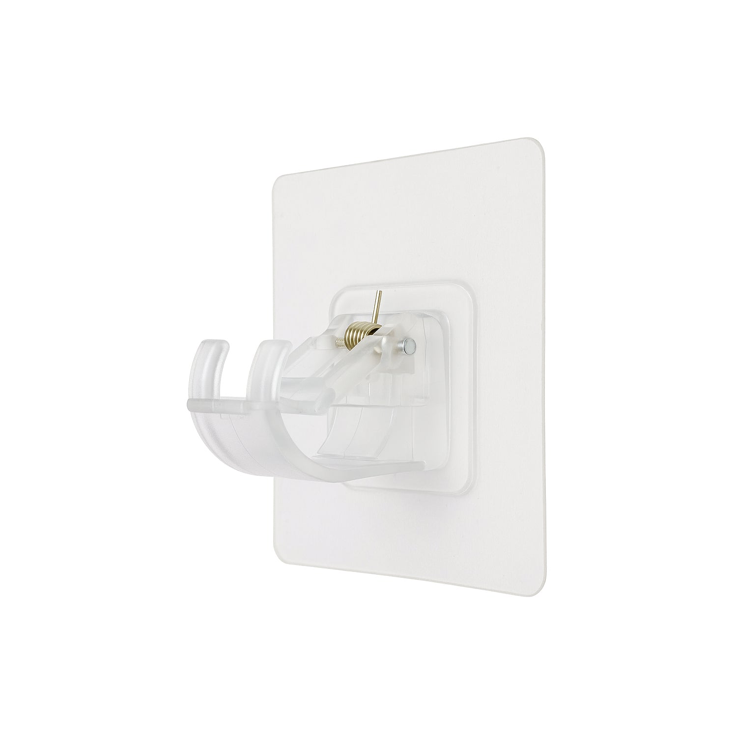 Transparent self-adhesive wall hook holder clip by Wukusy for hanging lightweight items, shown mounted on a wall.