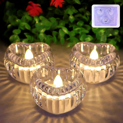 Set of 3 Wukusy heart-shaped LED flameless decorative candles with warm glow and realistic flickering effect.