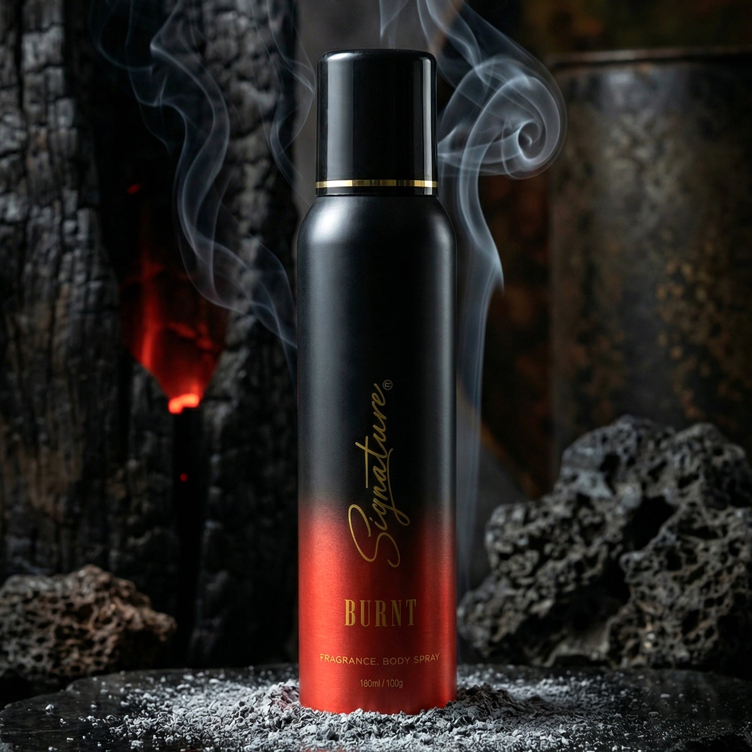 Wukusy Signature Premium Burnt Fragrance Body Spray for Men, 150ml, featuring dark-colored spray bottle with sleek design.