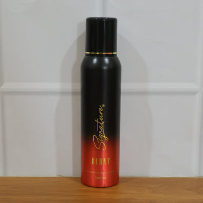 Wukusy Signature Premium Burnt Fragrance Body Spray for Men, 150ml, featuring a sleek bottle and dark label design.