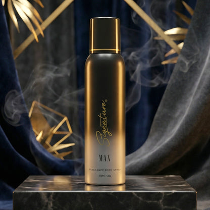 Wukusy Signature Premium Max Fragrance Body Spray 150ml bottle with sleek design and label on a white background.