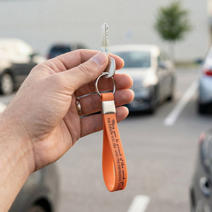 Two Wukusy silicone wrist strap keychains with metal key ring hooks, designed for secure and stylish key organization.