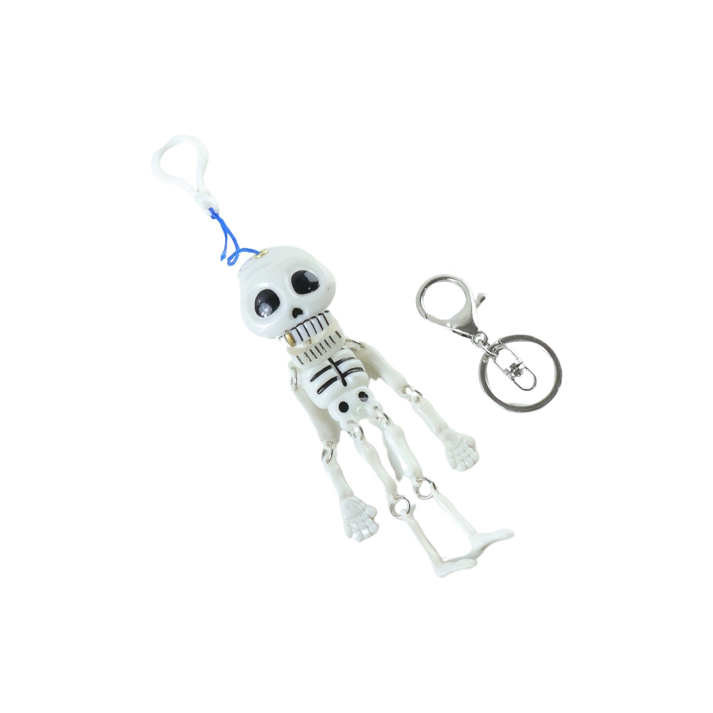 Two Wukusy skeleton doll keychains with metal hooks, featuring detailed bone design on each compact keychain accessory.