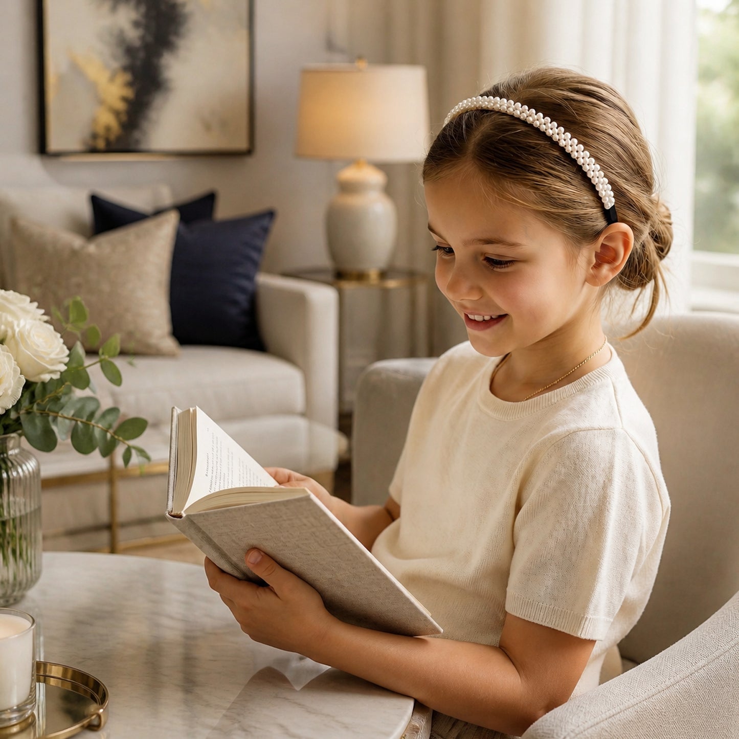Elegant Wukusy slim pearl hairband for women, showcasing a sleek designer headband with pearl accents.