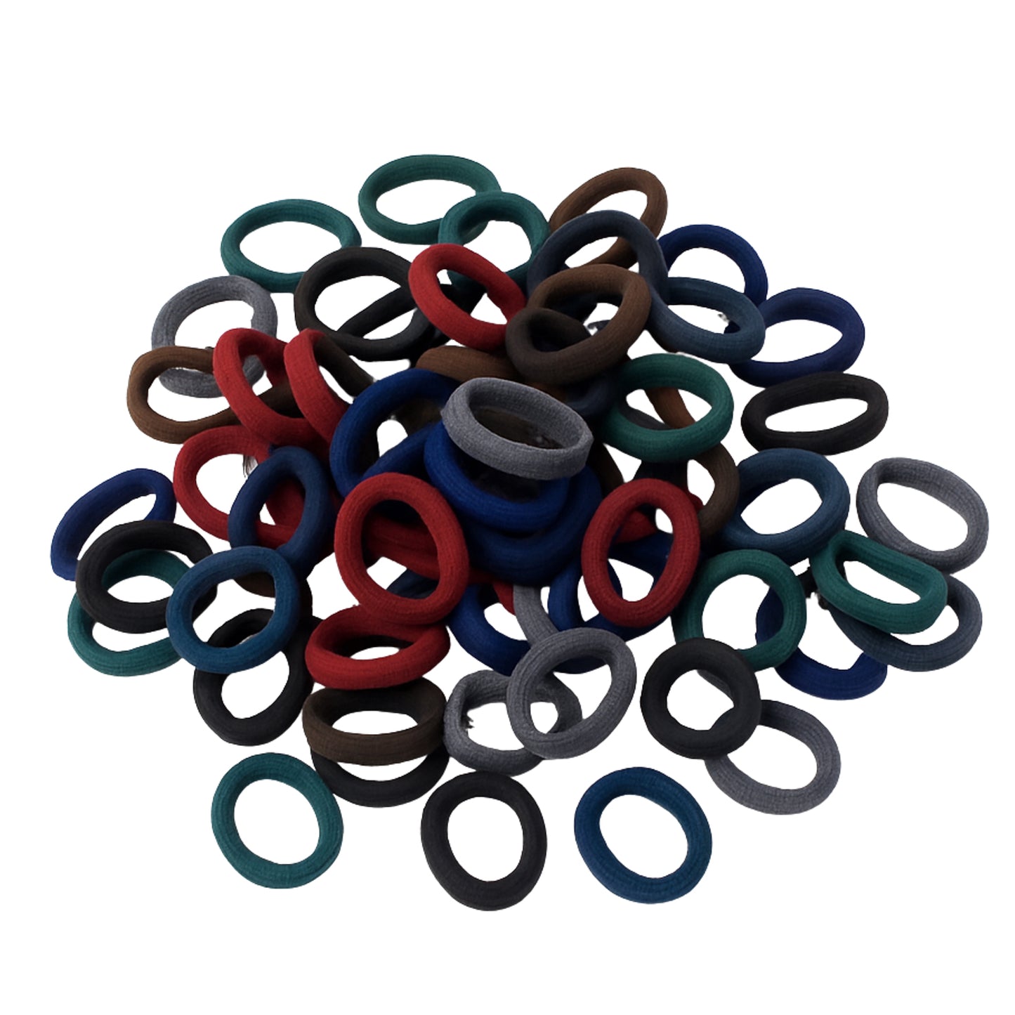 Set of 50 multicolour small hairbands for hair, rubber bands by Wukusy, shown in a pack with assorted colors.