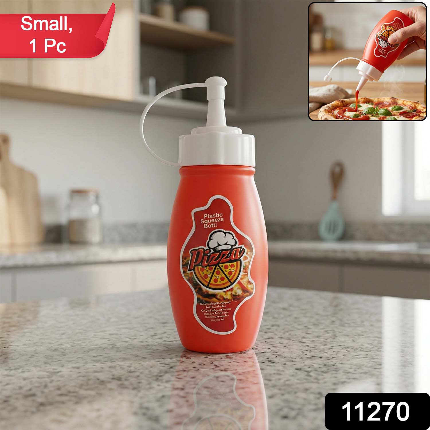 Small plastic squeeze sauce bottle by Wukusy for dispensing ketchup, mayonnaise, and pizza sauces.