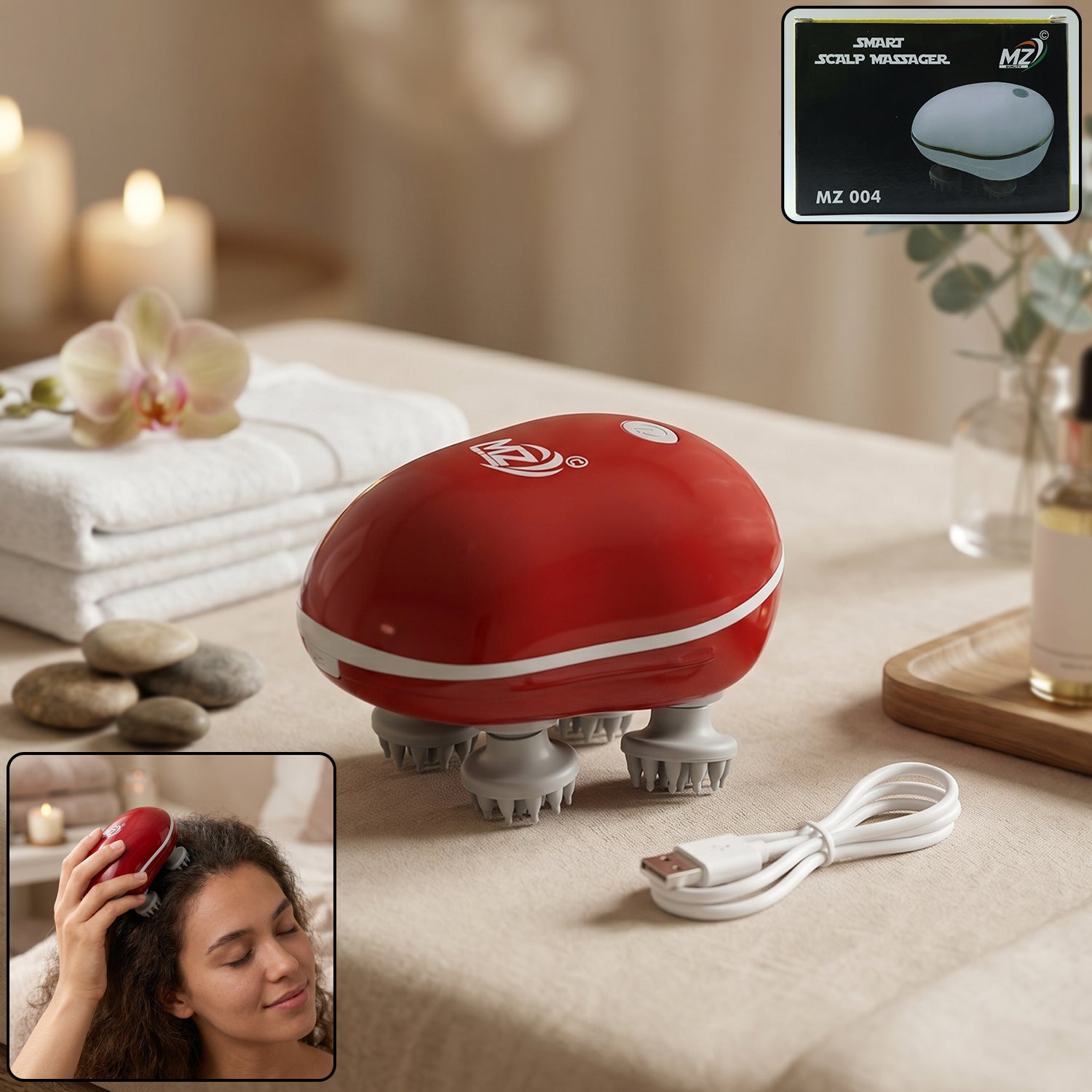 Wukusy portable electric scalp massager device with ergonomic design for relaxing head massage, shown in black.