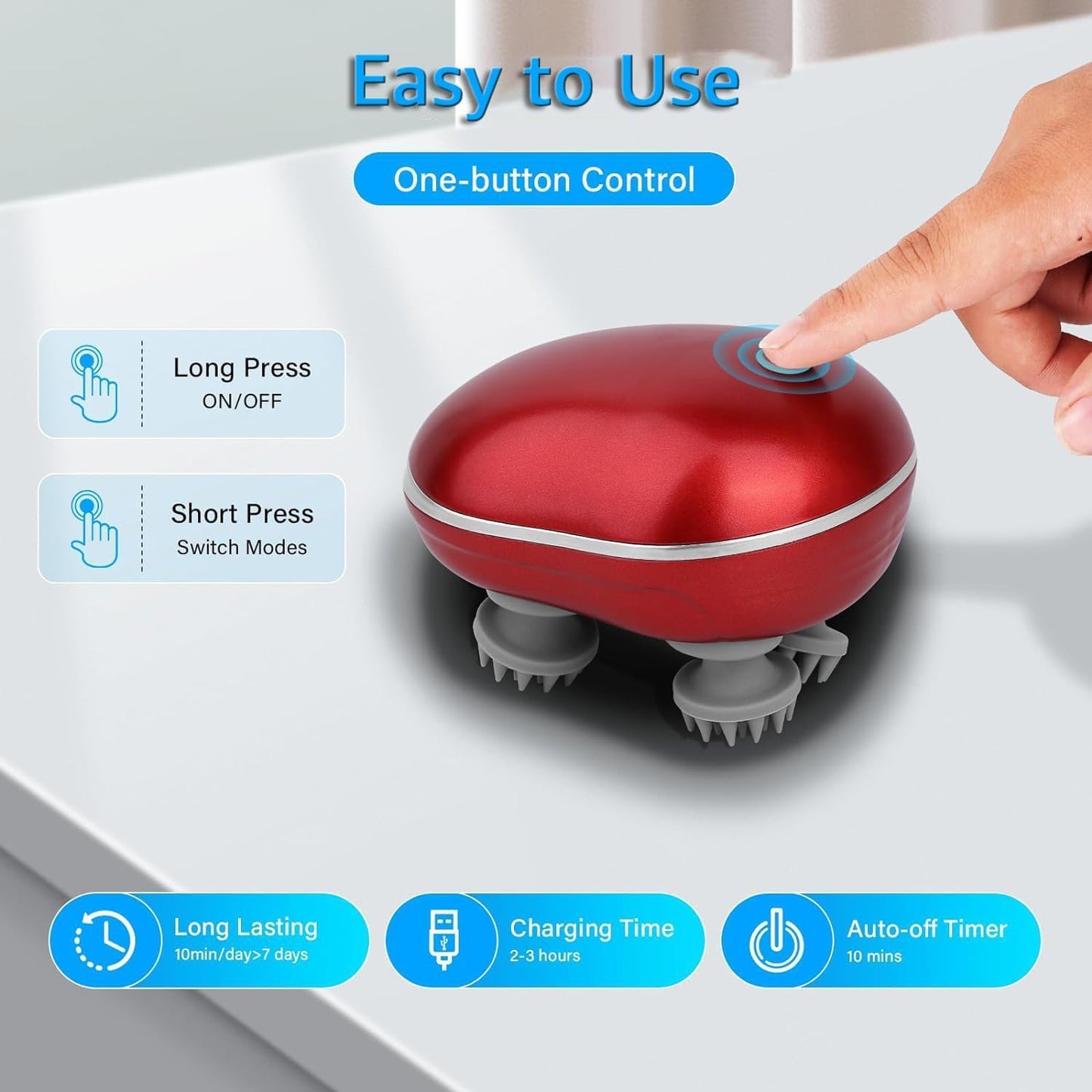 Wukusy Smart Electric Scalp Massager device for head relaxation, portable and compact for easy use at home or on the go.