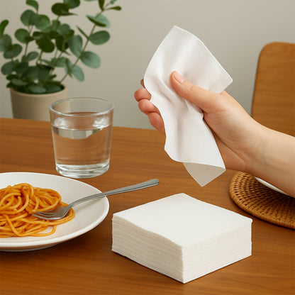 Soft Wukusy disposable tissue paper napkins set with 50 absorbent paper napkins, ideal for everyday use and gatherings.
