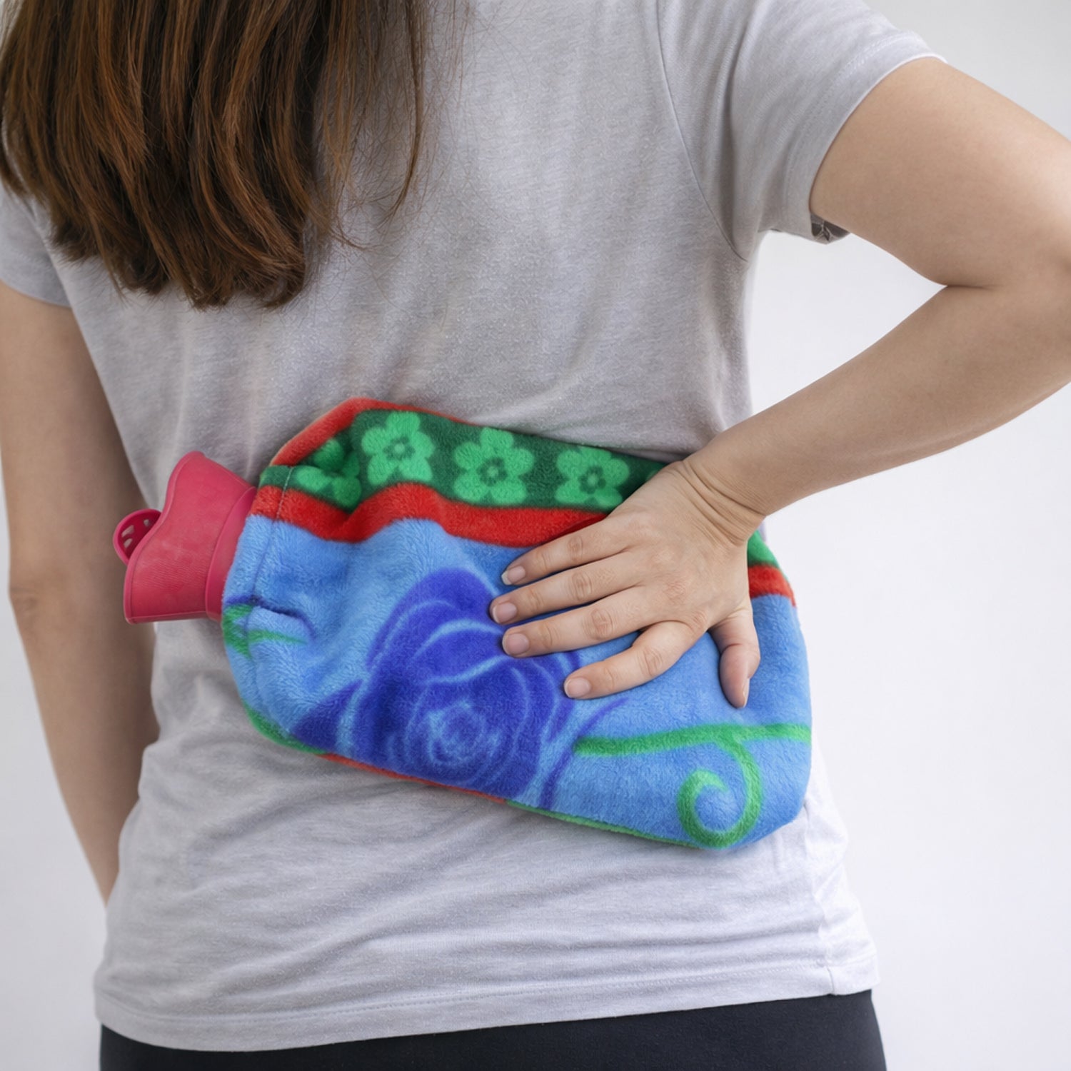 Wukusy soft cover hot water bottle in cozy fabric, designed for warmth and comfort, with a secure screw cap and flexible material.