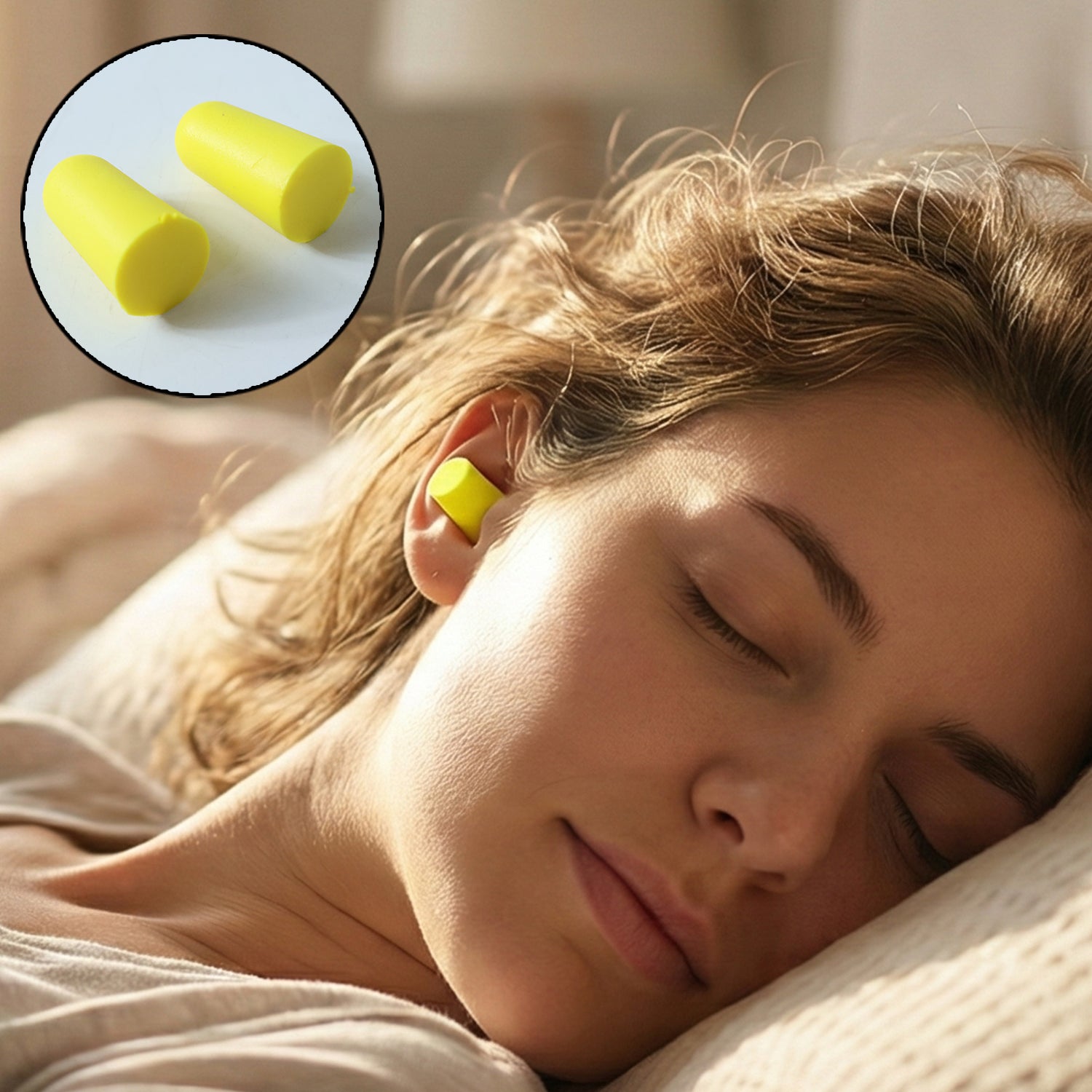 Wukusy soft foam noise reduction ear plugs in a 5-pair pack, designed to block out loud sounds for sleep or travel.