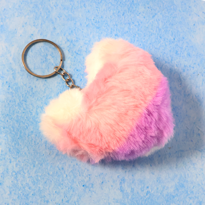 Soft plush heart keychain by Wukusy, featuring a cute, colorful plush heart attached to a keyring.