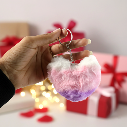 Soft plush heart keychain by Wukusy featuring a cute, colorful plush heart design on a keyring.
