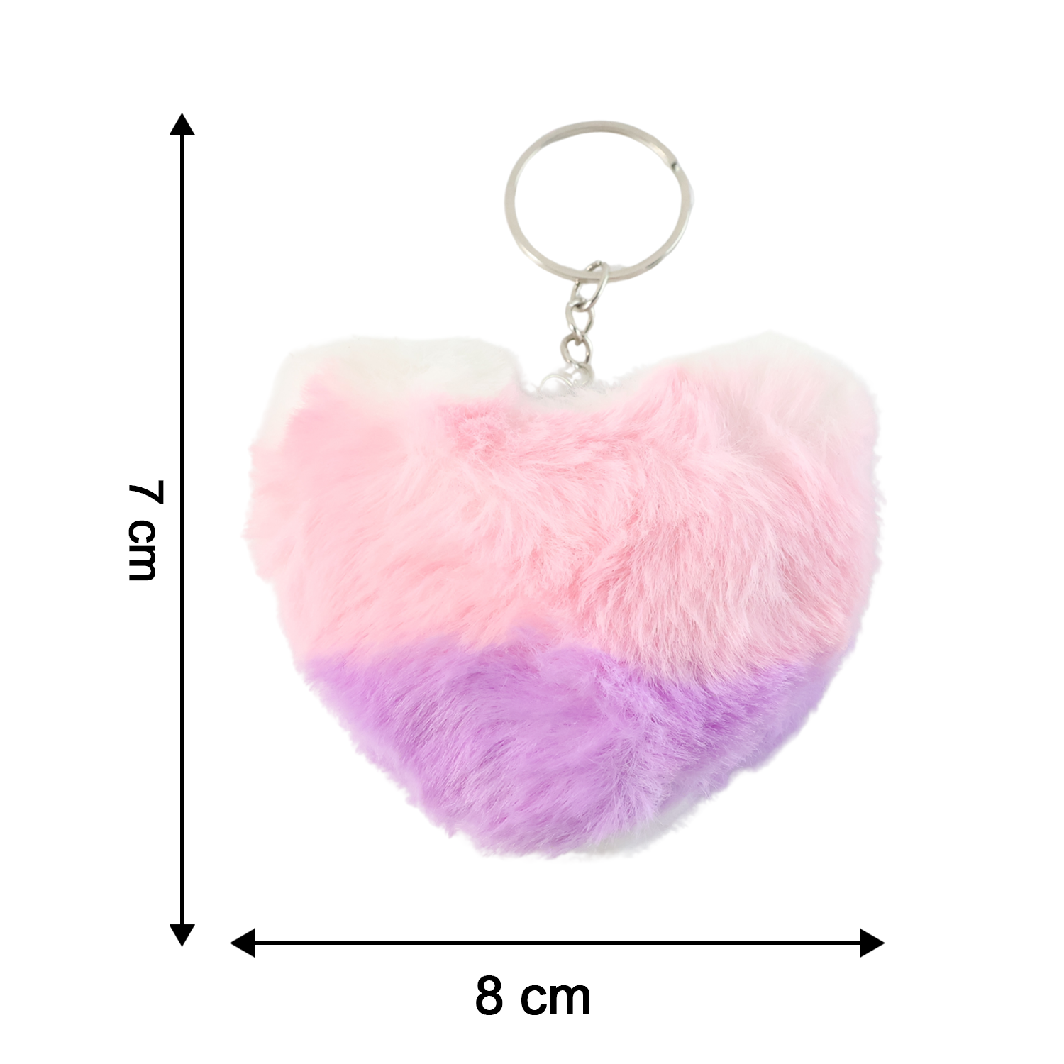 Soft plush heart-shaped keychain by Wukusy, featuring a cute and colorful design, attached to a metal keyring.