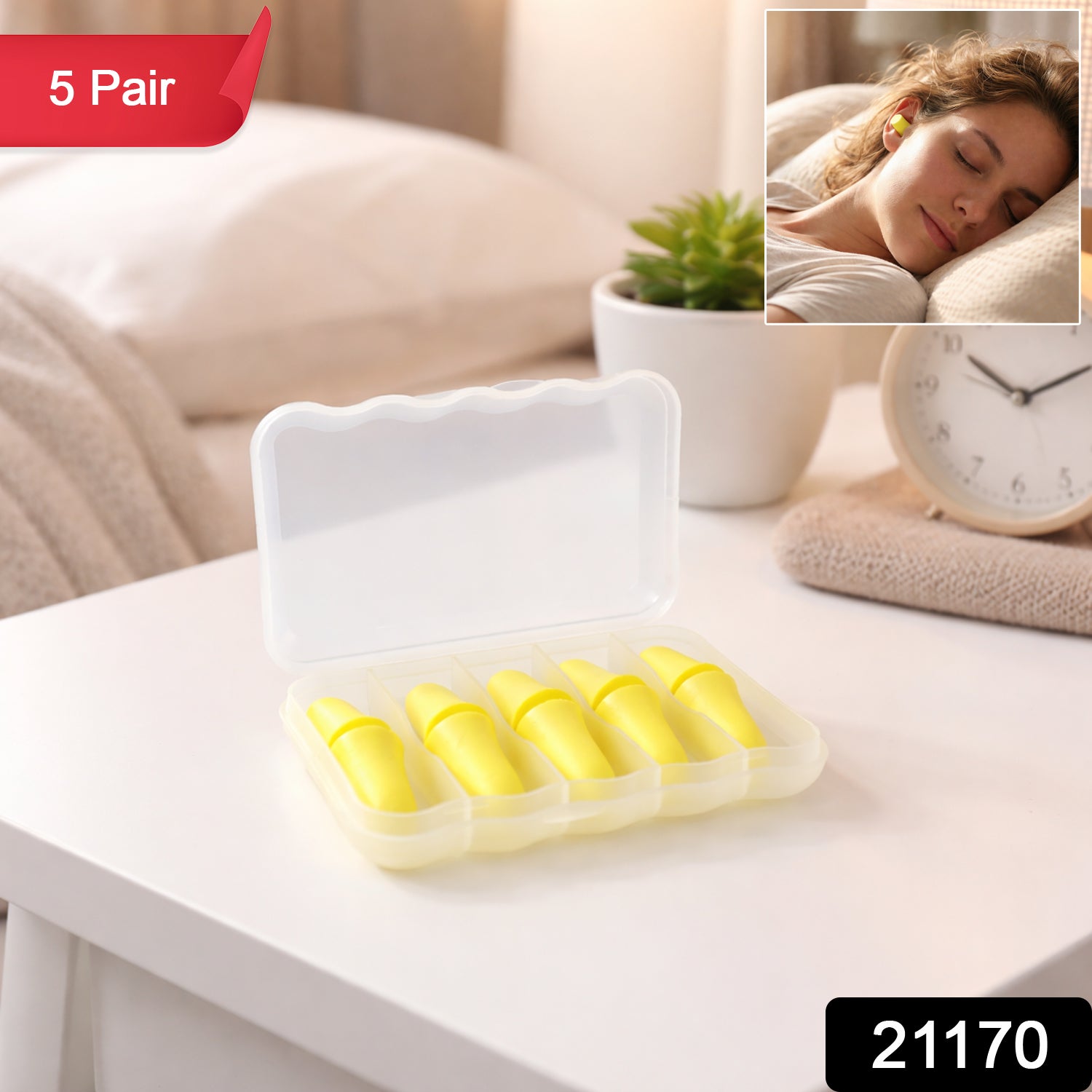 Wukusy soft reusable foam ear plugs with storage case, 5 pairs for noise reduction and comfort.