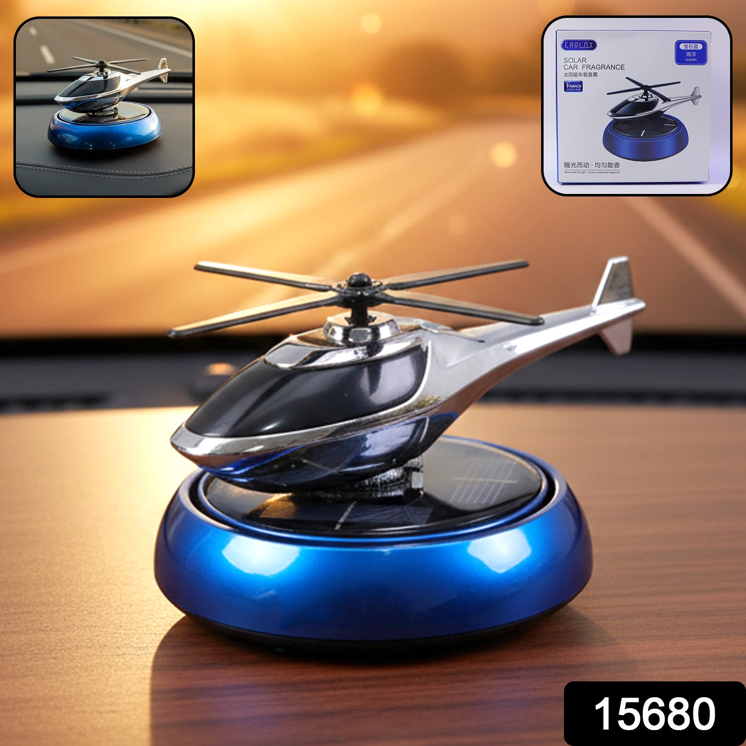 Wukusy solar helicopter car dashboard air freshener with rotating perfume decor, designed to freshen and decorate your vehicle interior.